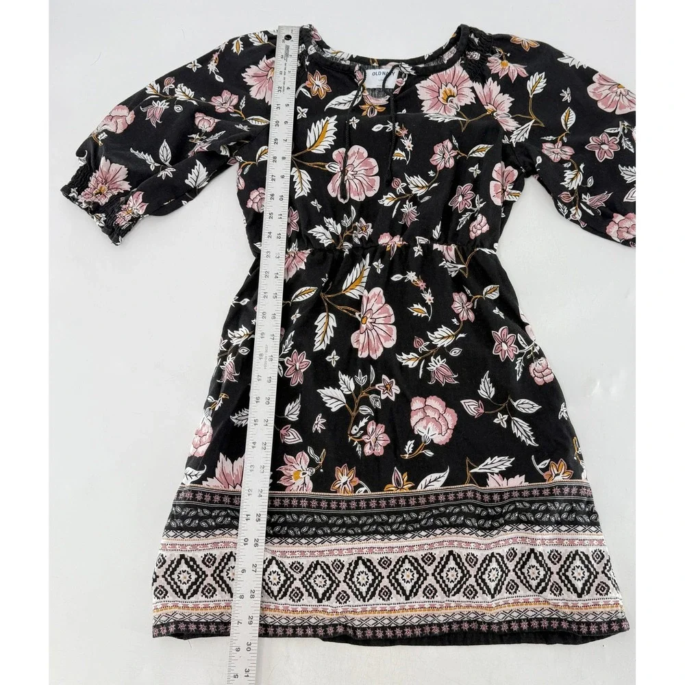 Old Navy Girls Floral‎ Print Dress Black Pink Bohemian Size L (10-12)